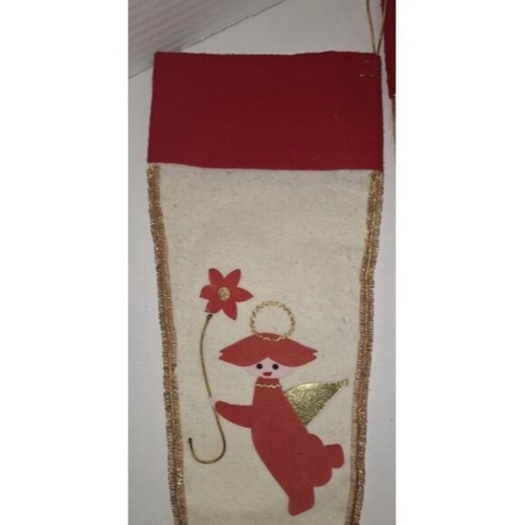 Lot Of 2 Handmade Felt Xmas Stockings Pixies Fairies Red White - Picture 5 of 16